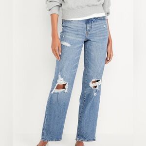 Old Navy Women's Straight Leg Ripped Jeans in Light Blue